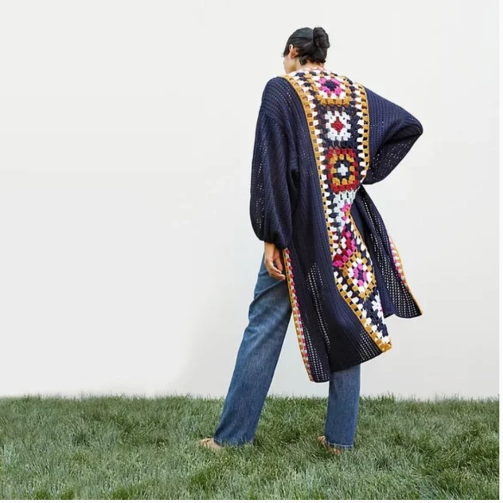 Anthropologie Square Crochet-Trimmed Duster Kimono OS NEW